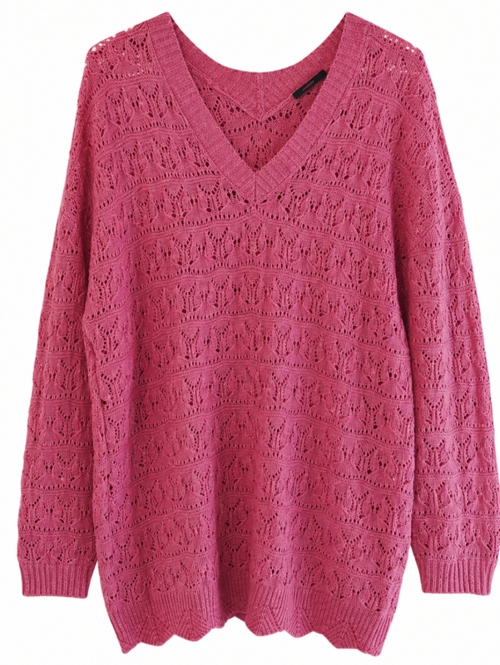 Women's Pink V-Neck Openwork Crochet Sweater - Picture 2 of 5